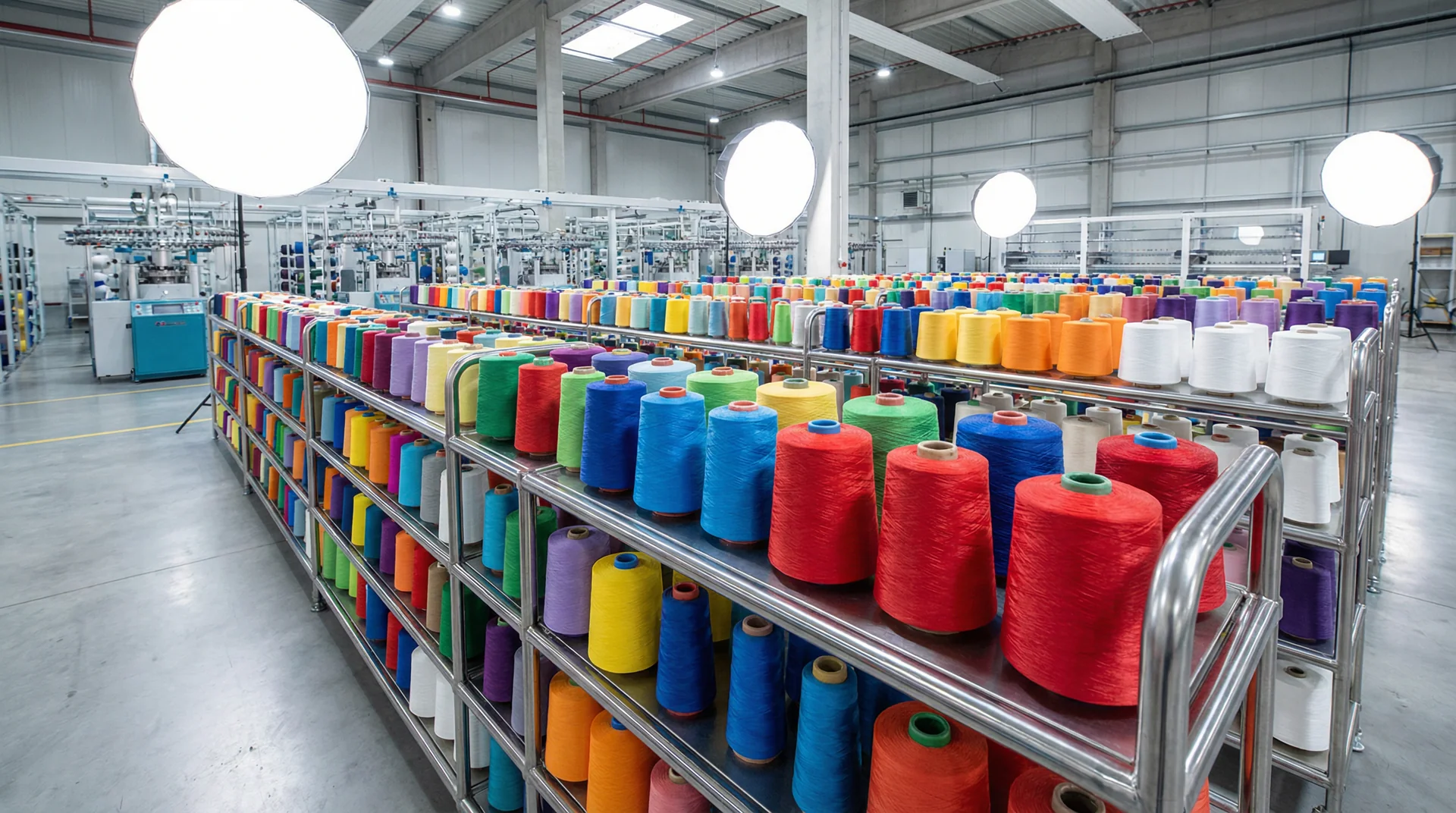 High-performance PP yarn spools in modern factory
